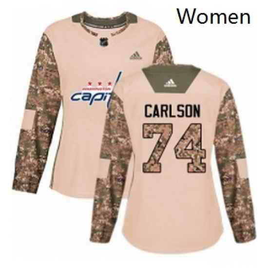 Womens Adidas Washington Capitals 74 John Carlson Authentic Camo Veterans Day Practice NHL Jersey